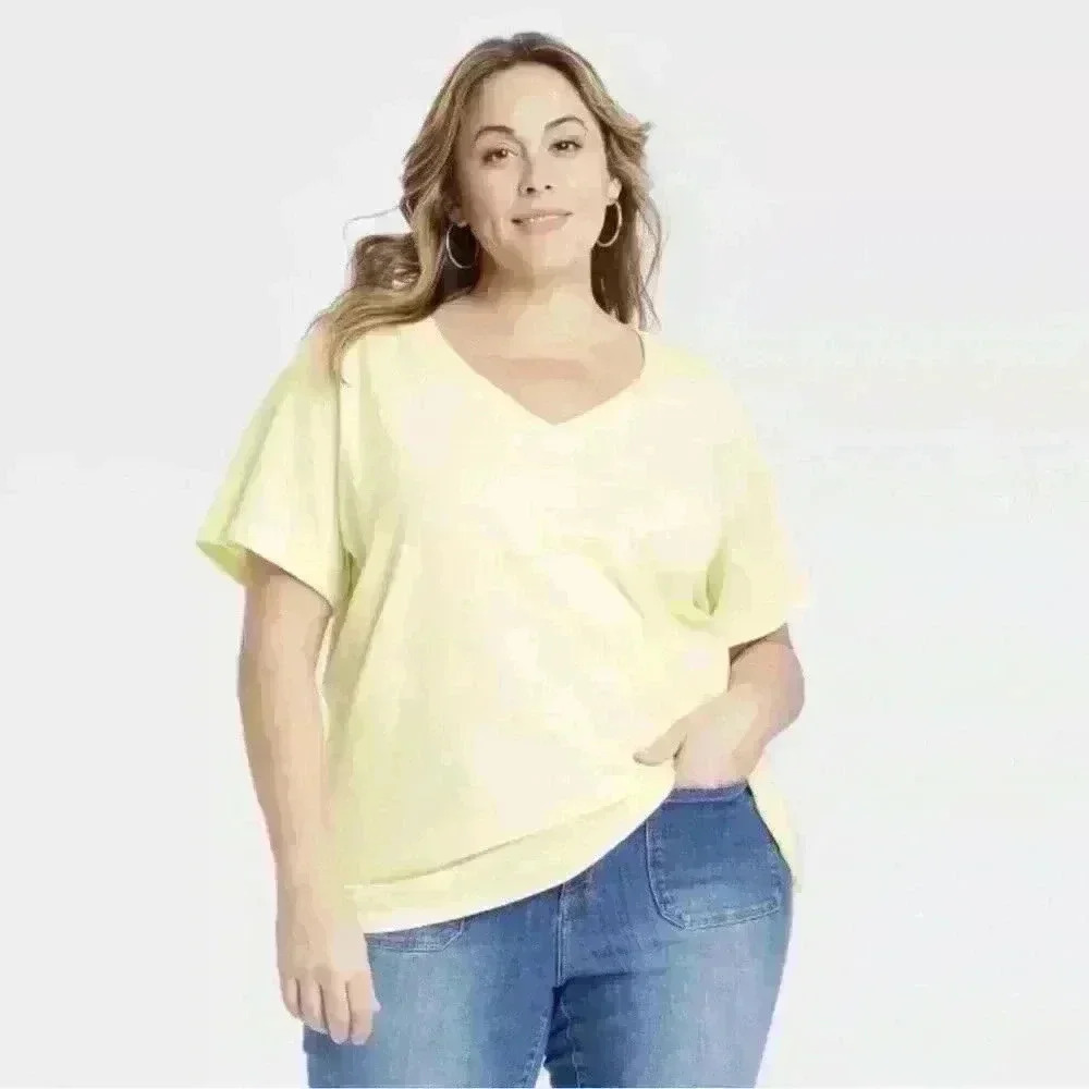 Women's Short Sleeve V-Neck T-Shirt  Yellow - Ava & Viv™